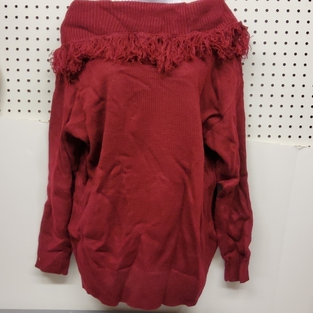 NWT Lg Burgundy Cowl Fringe Sweater Fantastic Fawn